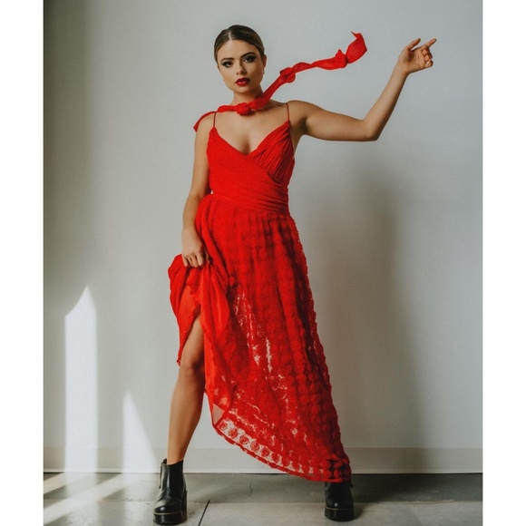 NEW For Love and Lemons Hannah Maxi Dress Red Small - Picture 10 of 17